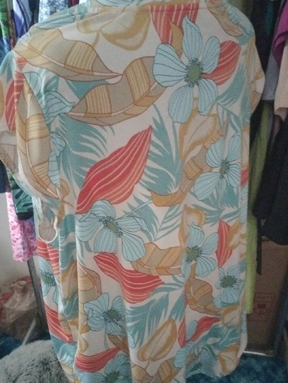 Cap Sleeve Floral Tank Top in Coral, Teal & Mustard - Women